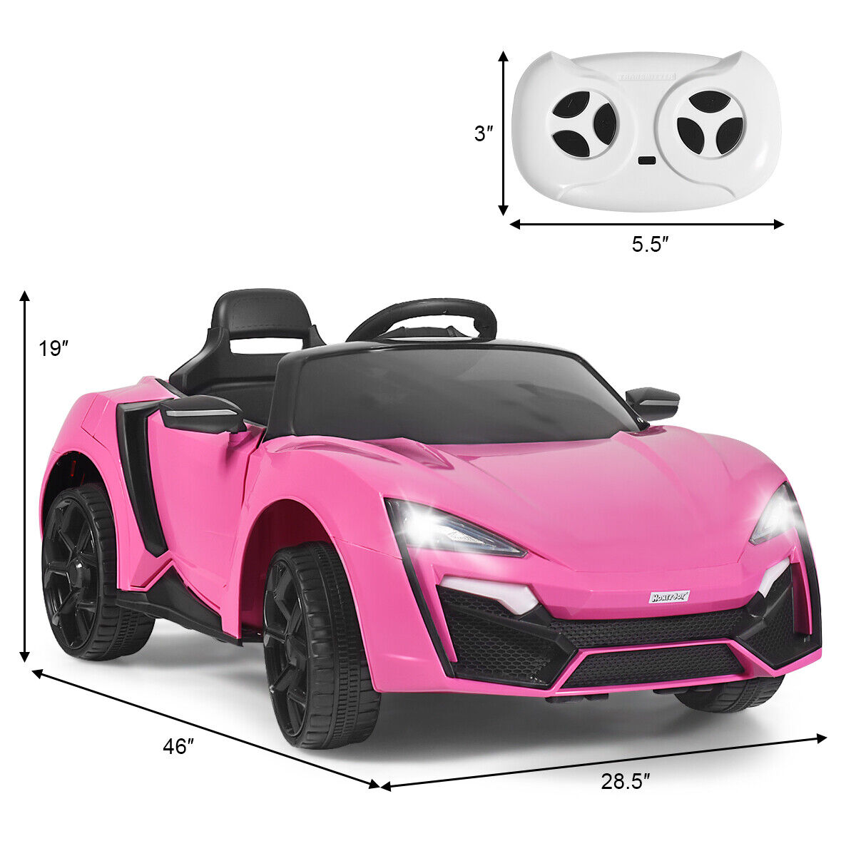 Electric Pink Ride-On Car for Kids with Remote Control, Lights, Music, and Openable Doors