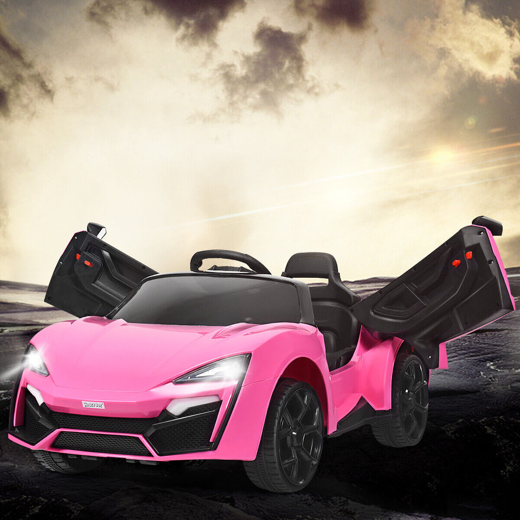 Electric Pink Ride-On Car for Kids with Remote Control, Lights, Music, and Openable Doors