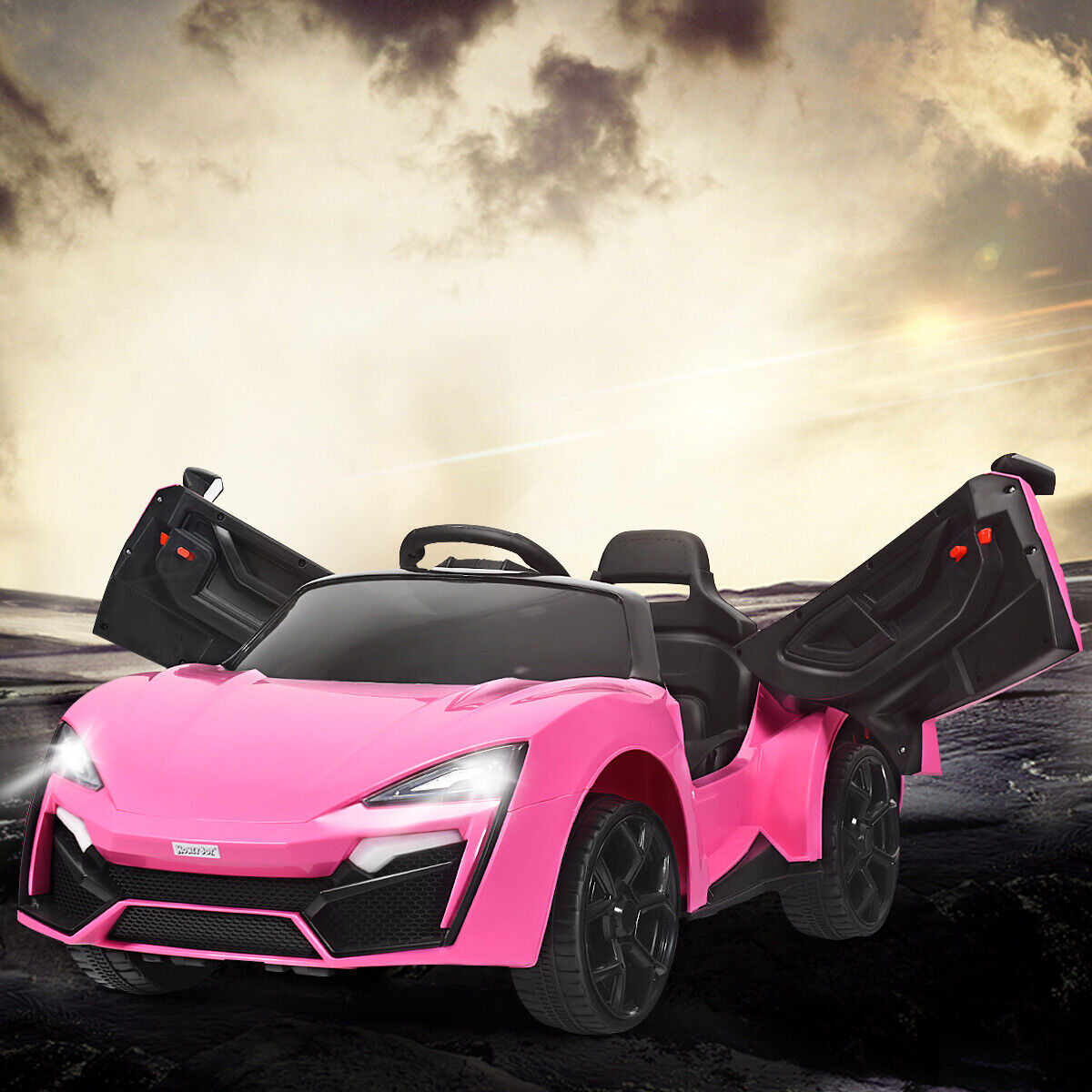 Electric Pink Ride-On Car for Kids with Remote Control, Lights, Music, and Openable Doors