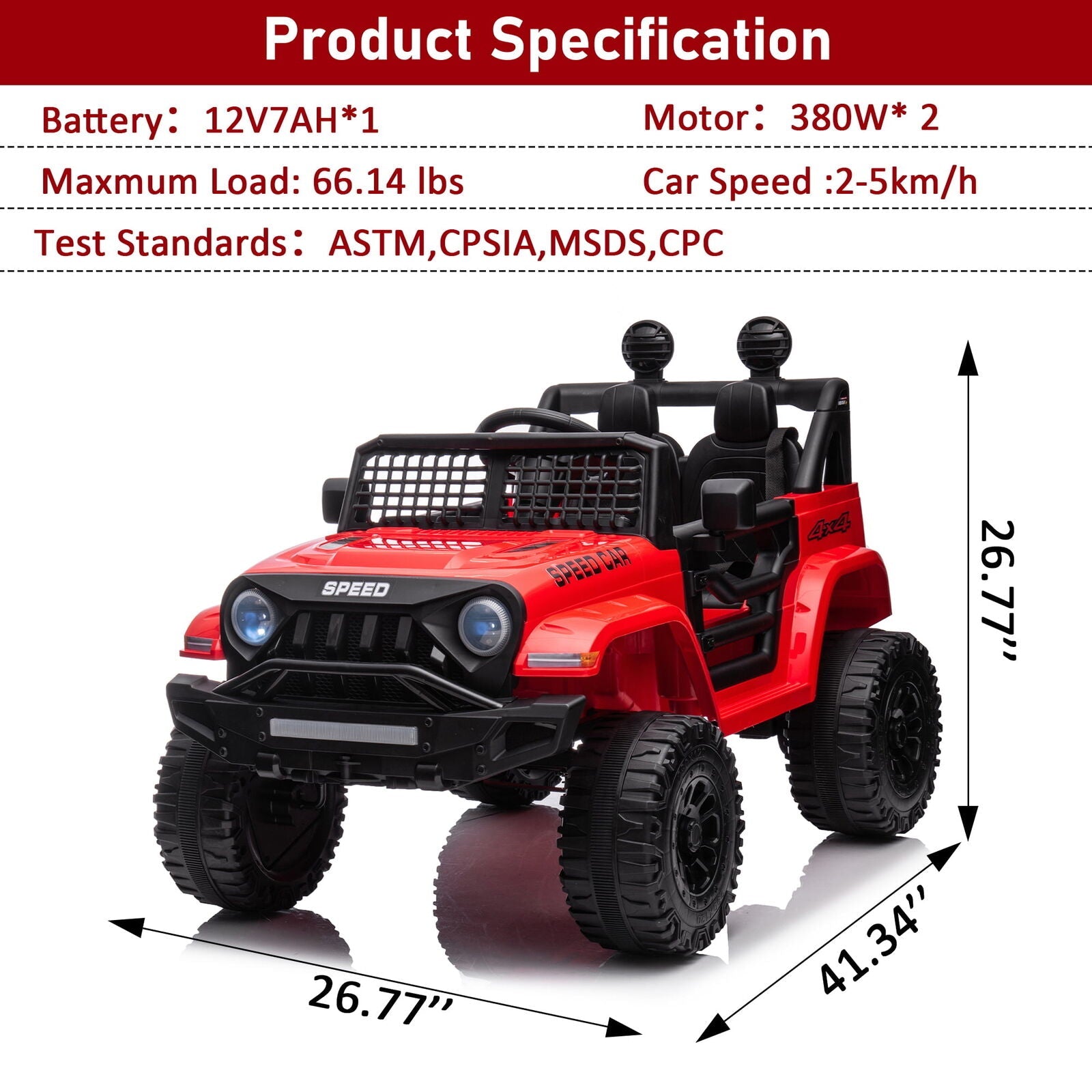 2.4G Remote Control Electric Ride-On Truck for Kids with Parental Control - 12V7A