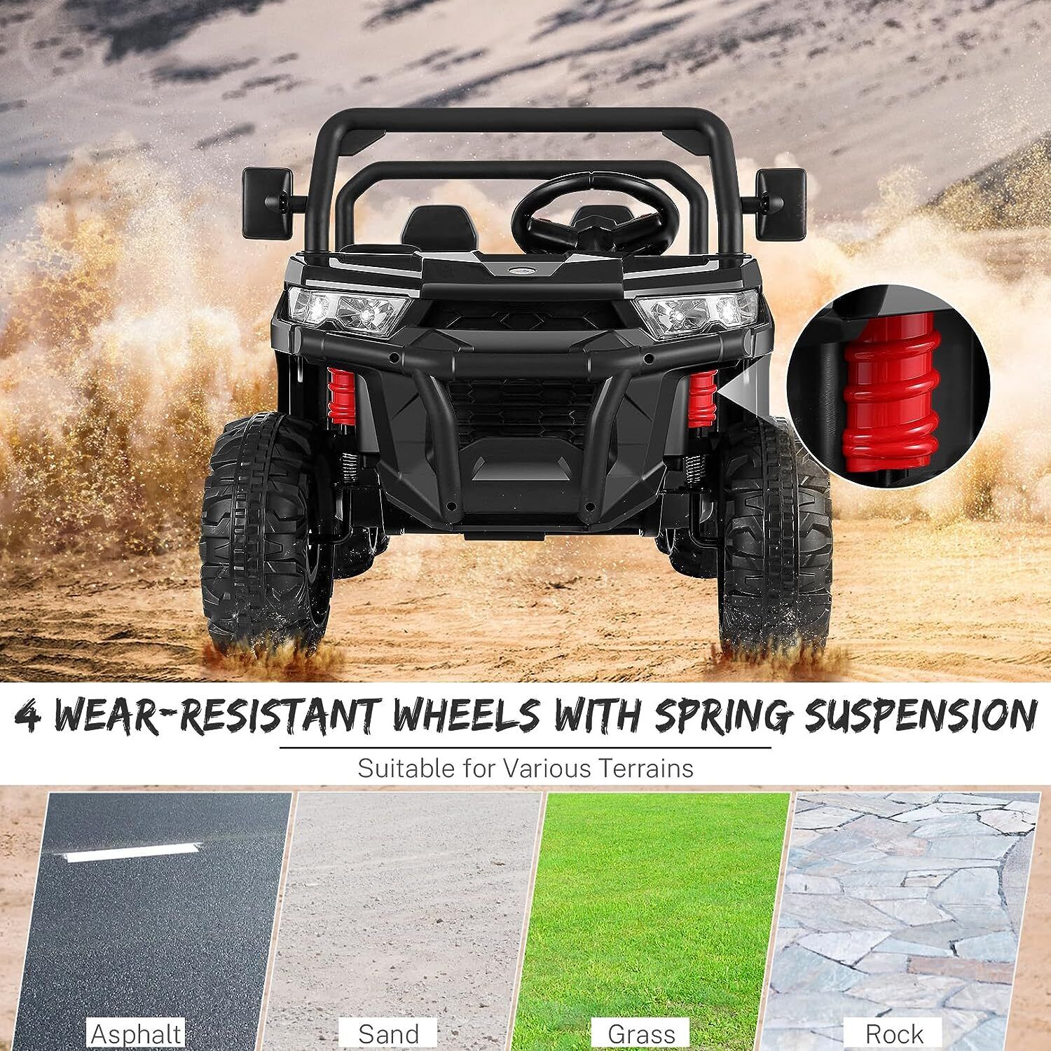 2 Seater 24V Electric Ride-On Car with Dump Bed and 4WD Tractor Trailer