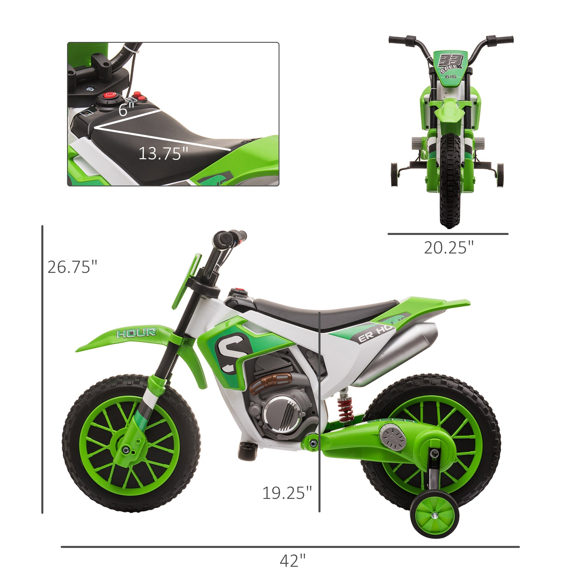 12V Rechargeable Dirt Bike Toy with Training Wheels - Perfect for Little Riders!