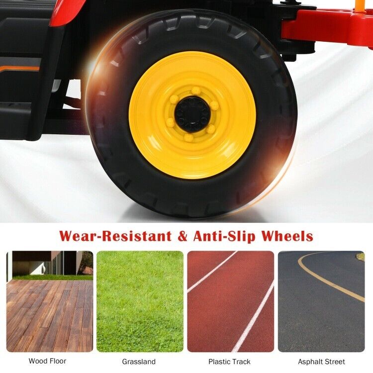 3-Gear-Shift Kids Tractor with Trailer Loader and Ground Battery for Toddlers (12V)