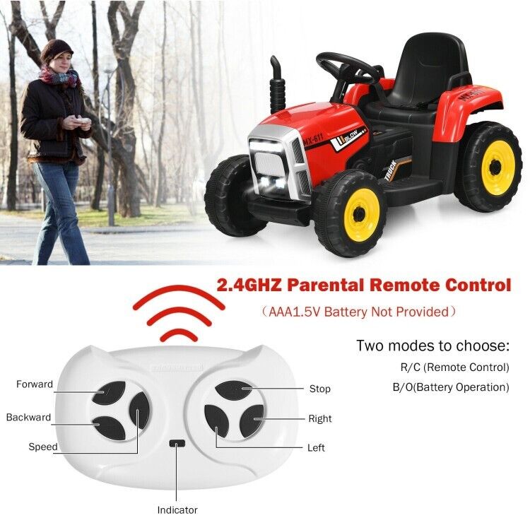 3-Gear-Shift Kids Tractor with Trailer Loader and Ground Battery for Toddlers (12V)