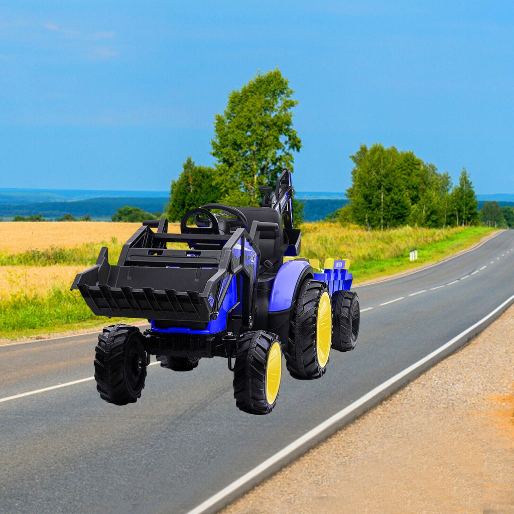 3-in-1 Electric Ride-On Tractor Bulldozer with Trailer and Remote Control for Kids (24V)