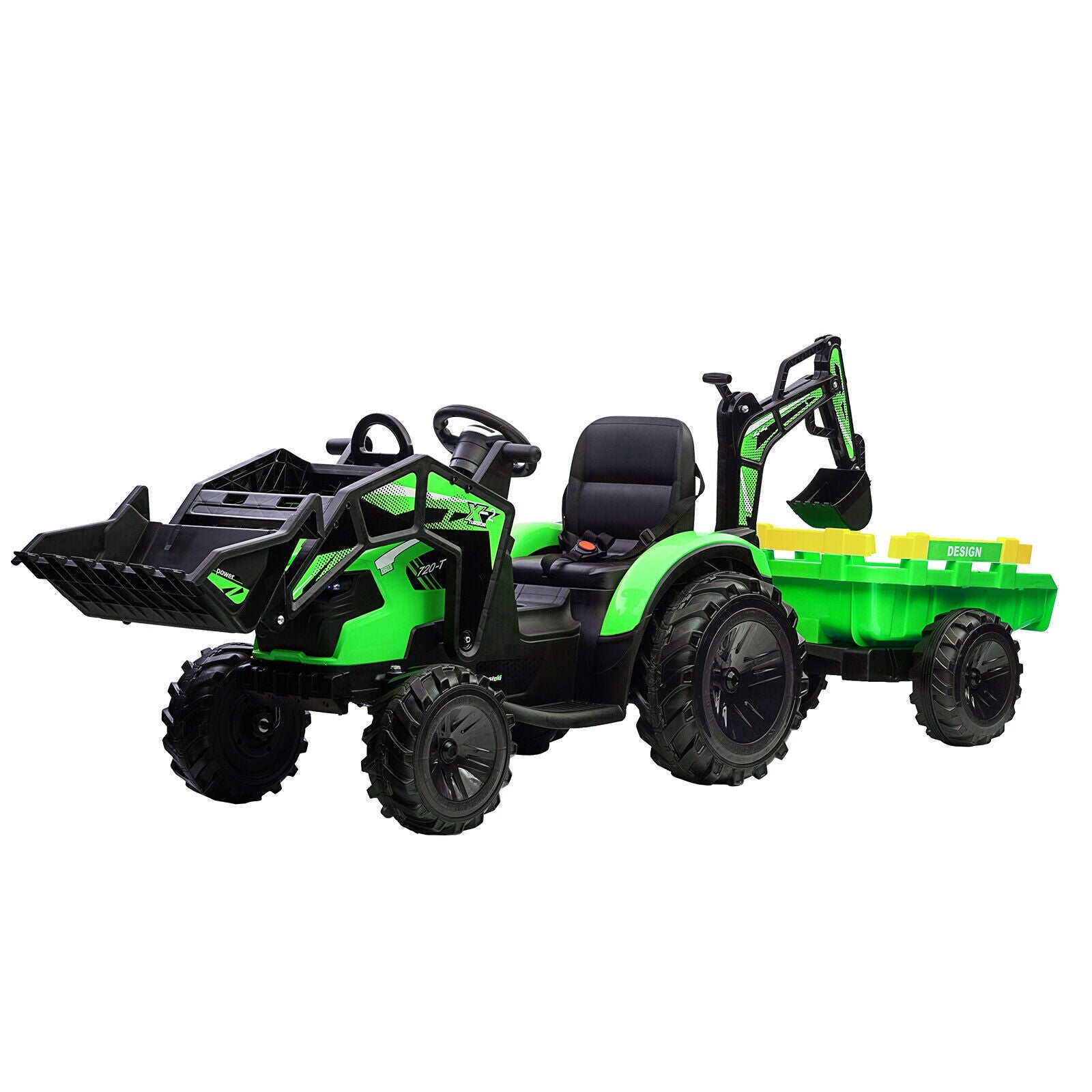 3-in-1 Electric Ride-On Tractor Bulldozer with Trailer and Remote Control for Kids (24V)