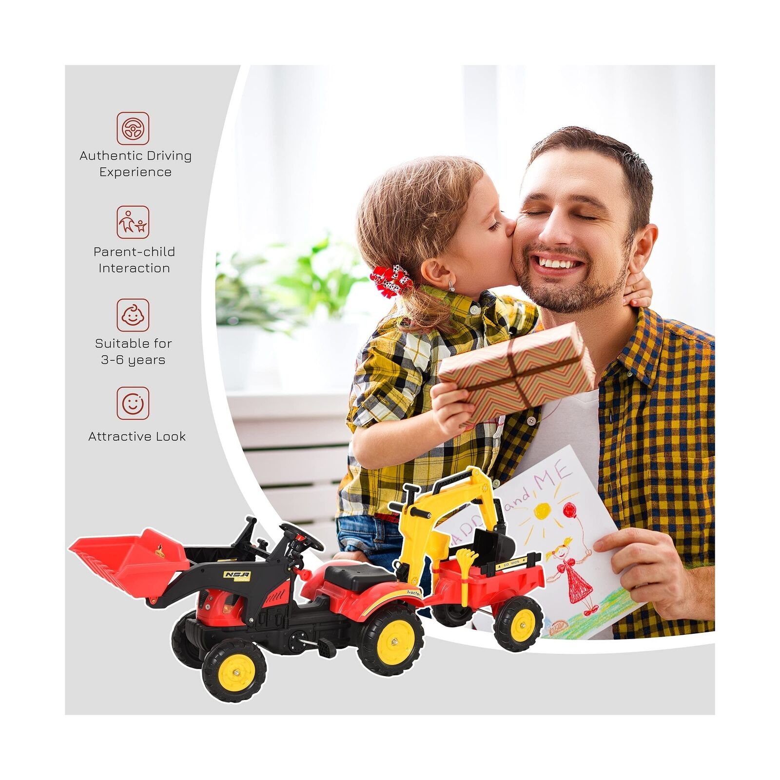 3-in-1 Kids Ride-On Excavator/Bulldozer: Pedal Car Digger Toy for Forward Movement