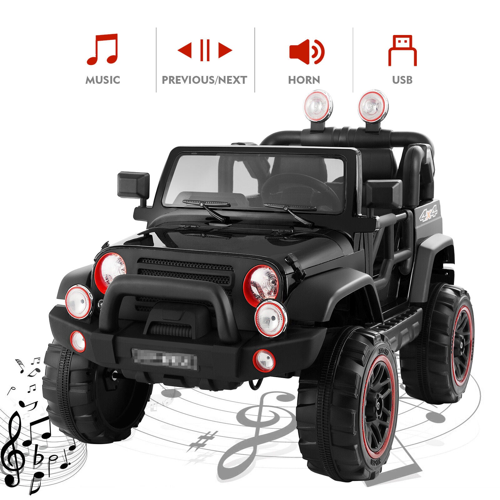12V Black Kids Ride-On Truck with MP3, LED Lights, Remote Control, and Cover