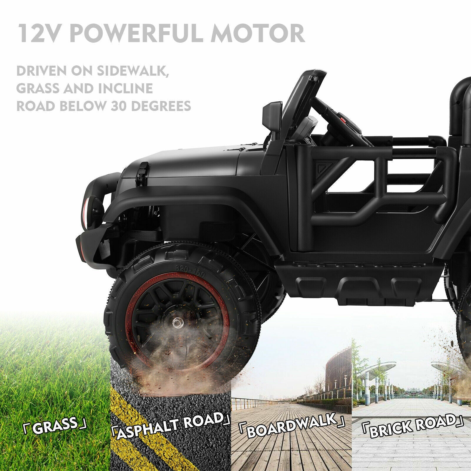 12V Black Kids Ride-On Truck with MP3, LED Lights, Remote Control, and Cover