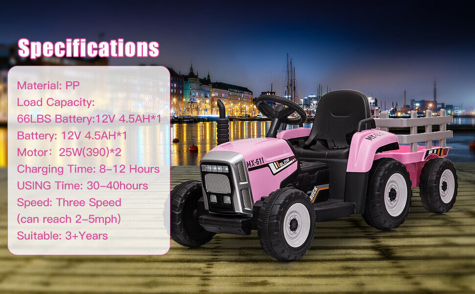 3-Speed Electric 12V Tractor Ride-On Car for Kids with Remote Control
