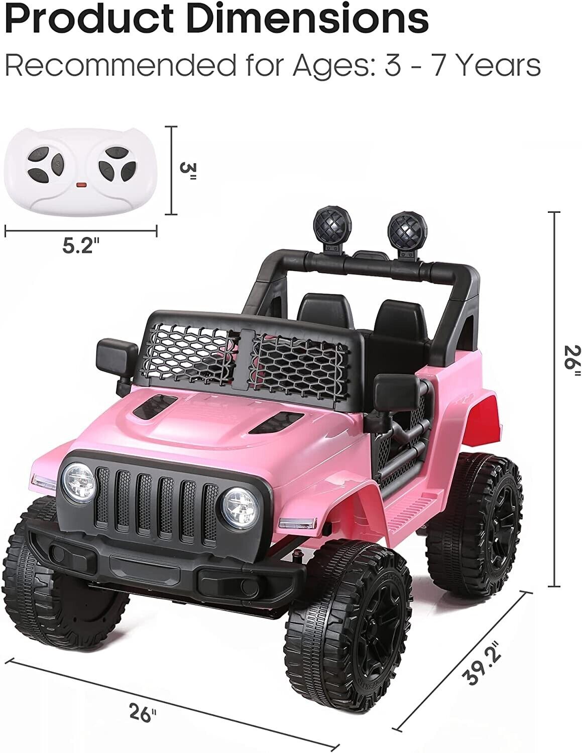 3-Speed Electric Kids Ride On Car with Remote Control, USB, LED, and MP3 Player