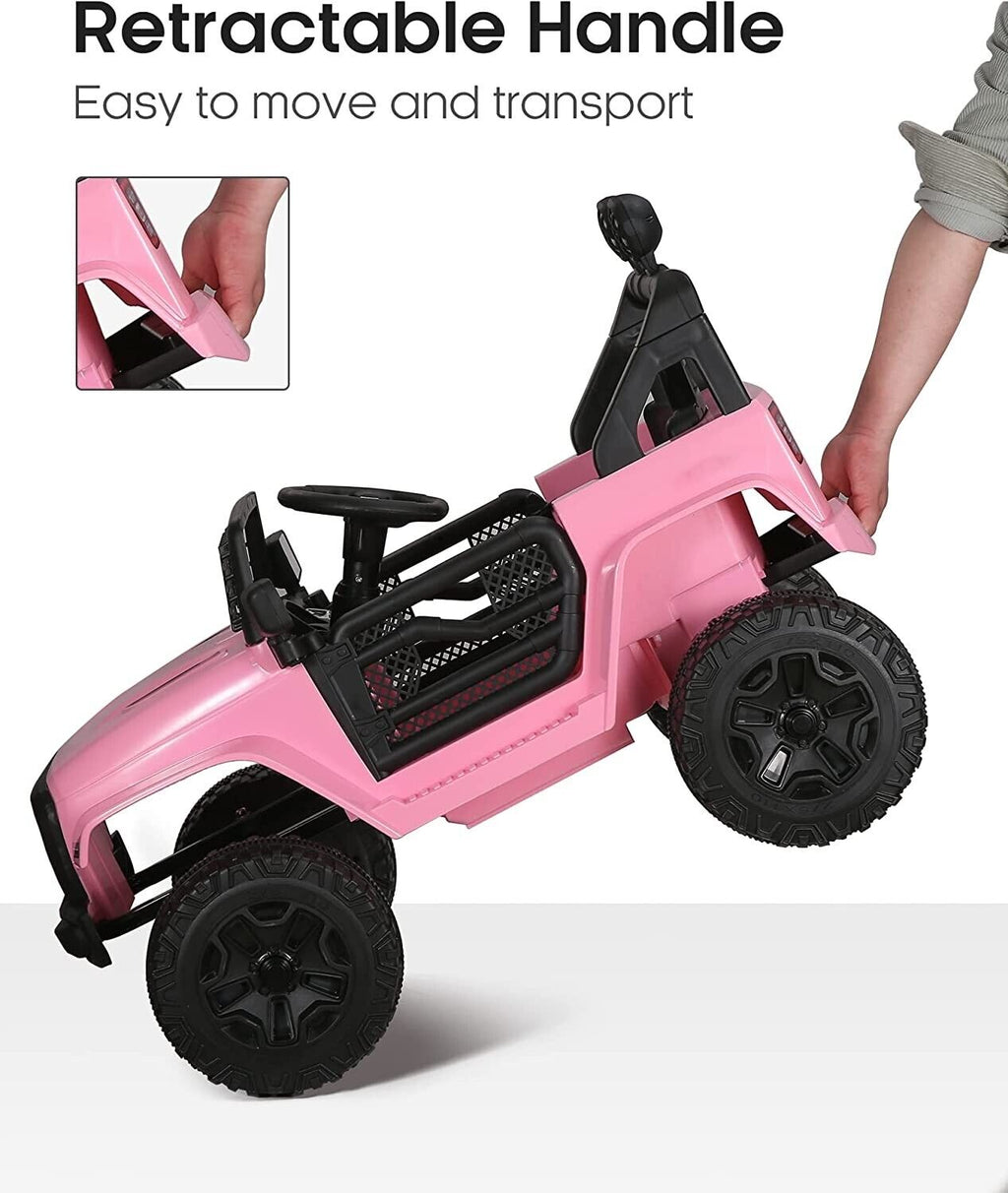 12V Pink Jeep Ride On Car Toy with USB, Bluetooth, and Remote Control for Kids