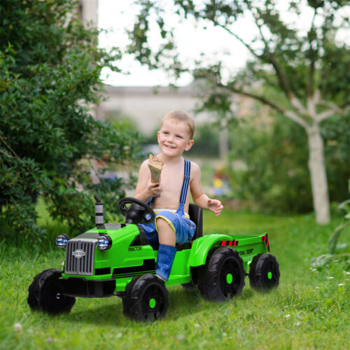 3-Speed Electric Ride On Tractor Car Toy with Trailer for Kids - Remote Controlled