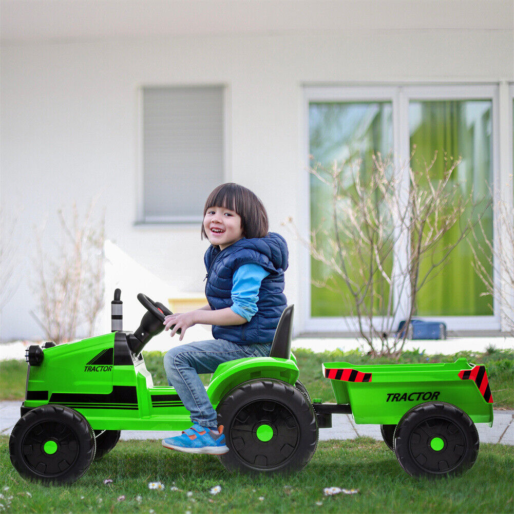 3-Speed Electric Ride On Tractor Car Toy with Trailer for Kids - Remote Controlled