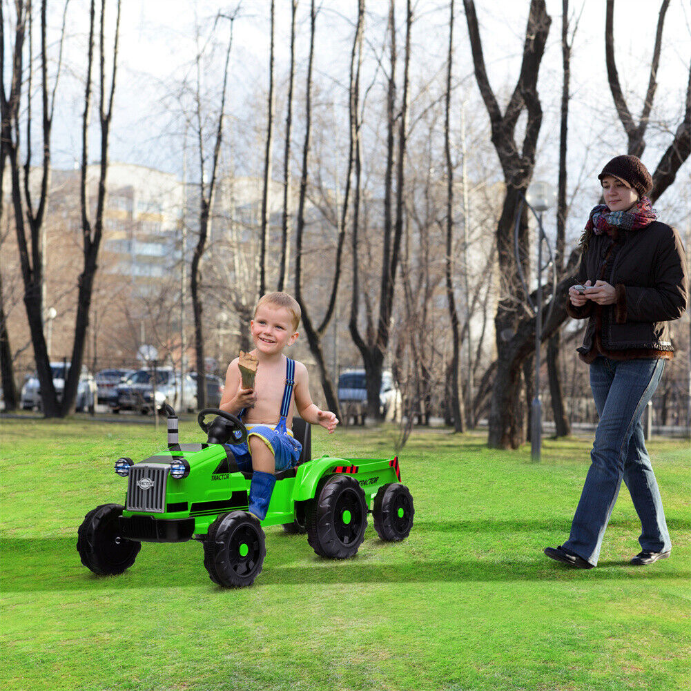 3-Speed Electric Ride On Tractor Car Toy with Trailer for Kids - Remote Controlled