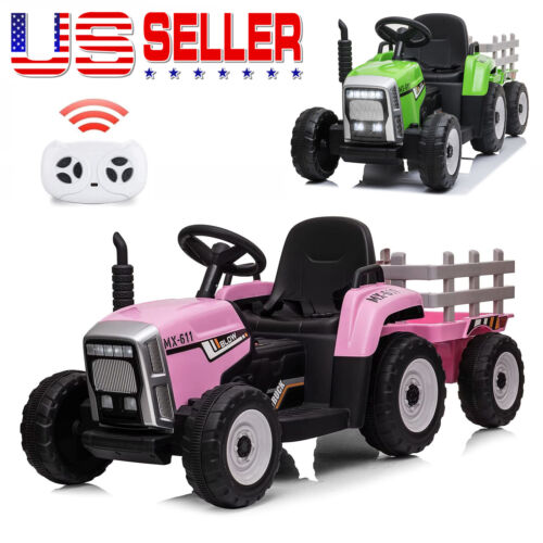 3-Speed Electric Ride On Tractor Toy with Trailer for Kids - Remote Controlled