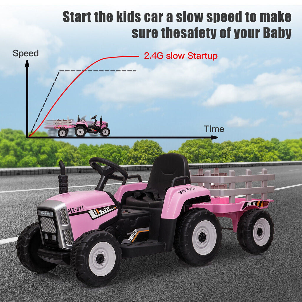 3-Speed Electric Ride On Tractor Toy with Trailer for Kids - Remote Controlled