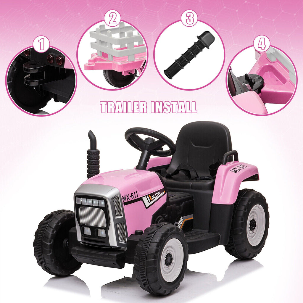 3-Speed Electric Ride On Tractor Toy with Trailer for Kids - Remote Controlled