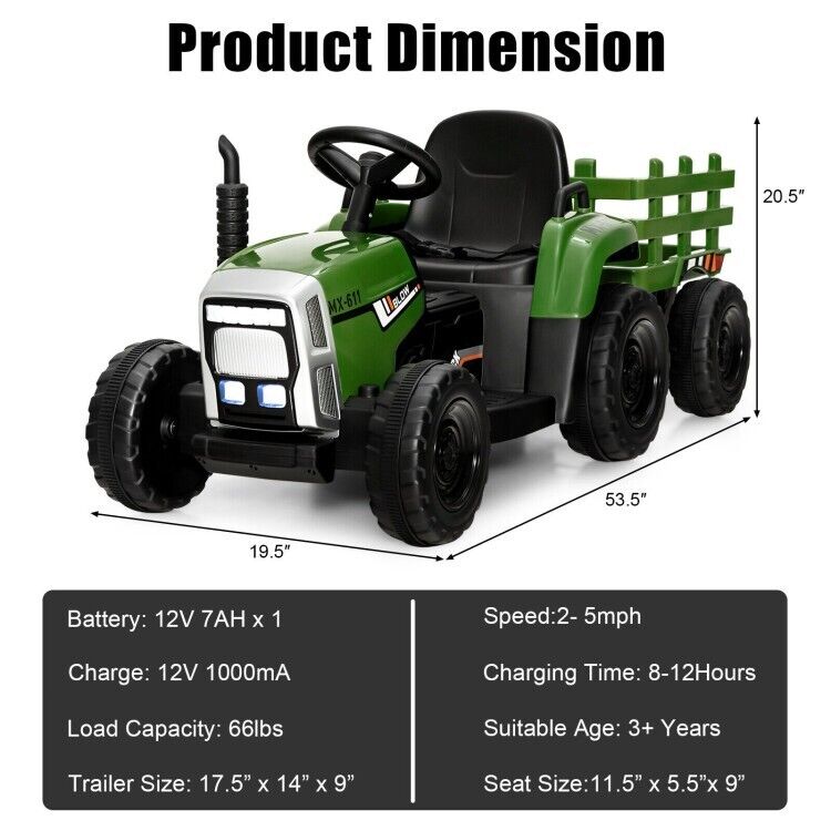 3-Speed Kids Ride-On Tractor with Ground Loader Attachment