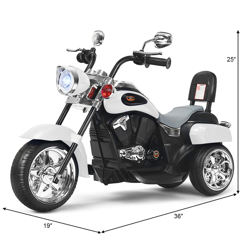3-Wheel Chopper Motorcycle for Kids with Light & Horn - White