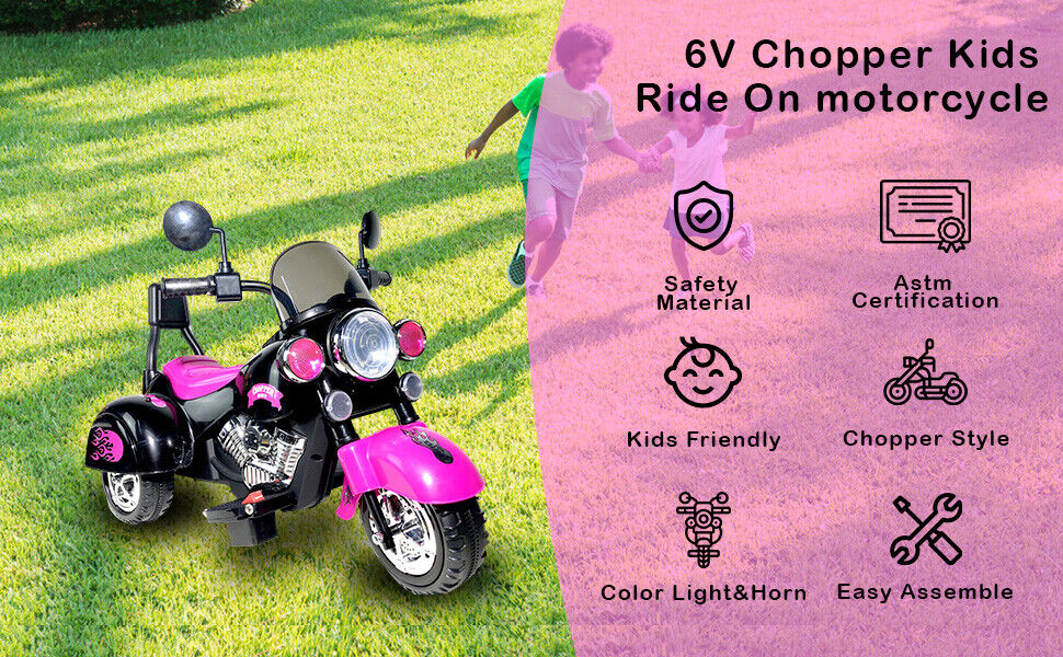 3-Wheel Chopper Ride-On Motorcycle Toy for Kids with LED Headlights
