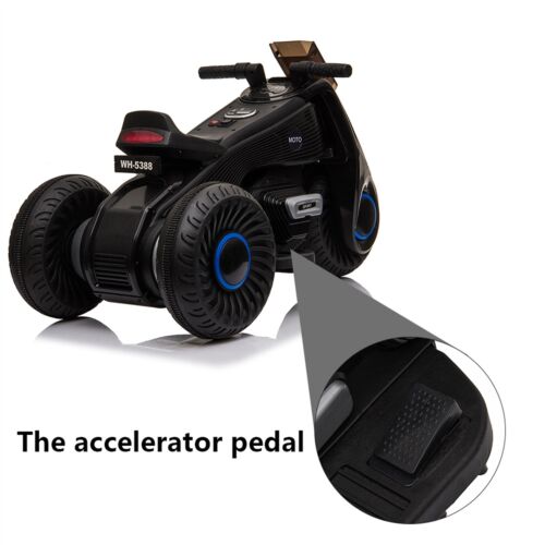 3-Wheel Double Drive Electric Kids Motorcycle in Black - 6V Ride-On Toy for Children