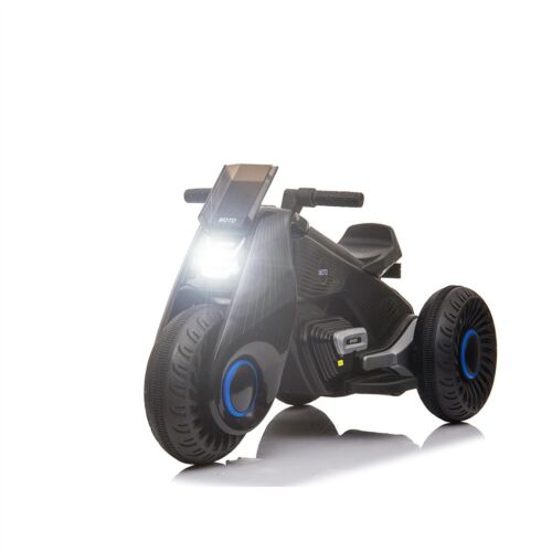 3-Wheel Double Drive Electric Kids Motorcycle in Black - 6V Ride-On Toy for Children