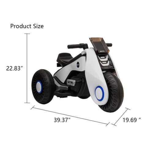 3-Wheel Double Drive Electric Motorcycle for Kids in White, Black, or Pink