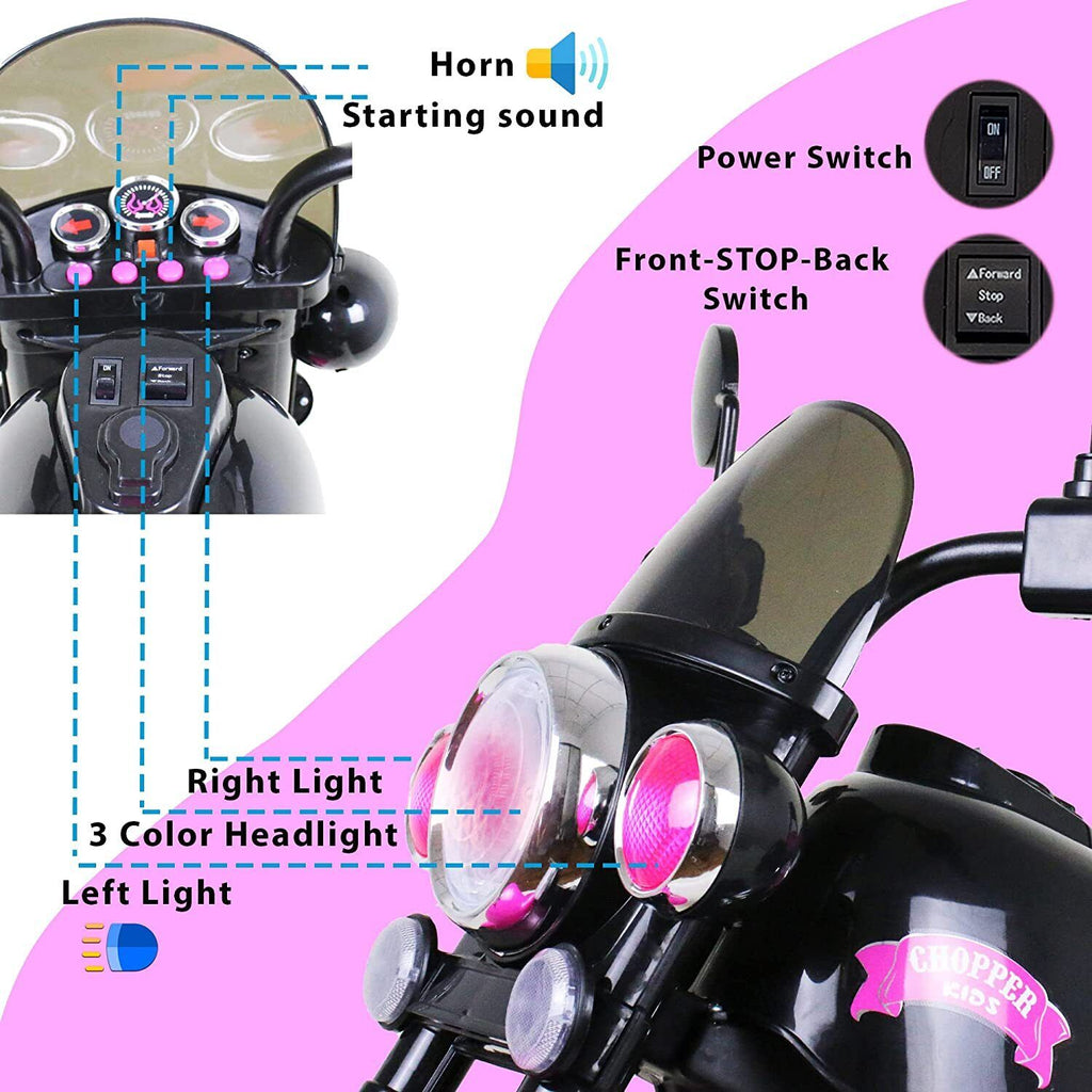 3-Wheel Electric Motorcycle for Kids with LED Headlights and Rechargeable Battery