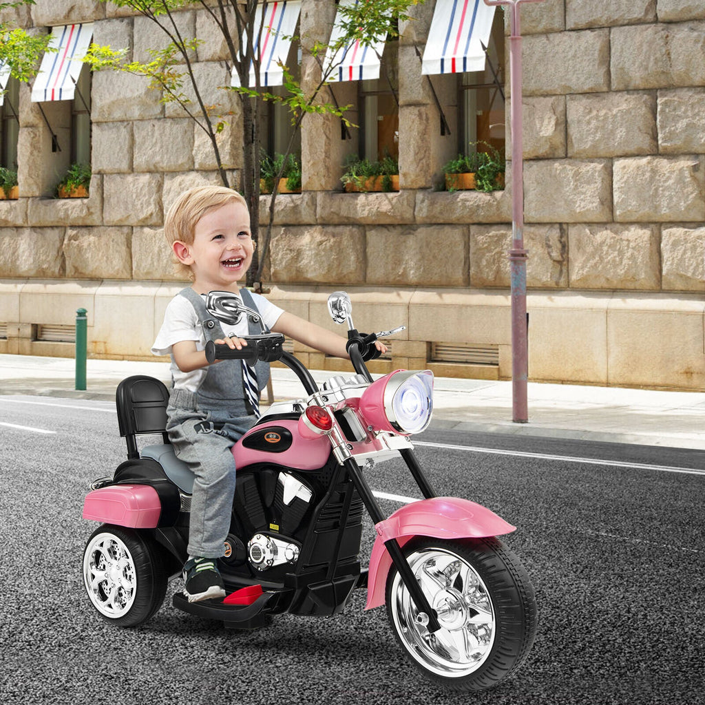3-Wheel Pink Chopper Motorcycle for Kids with Headlight and Horn