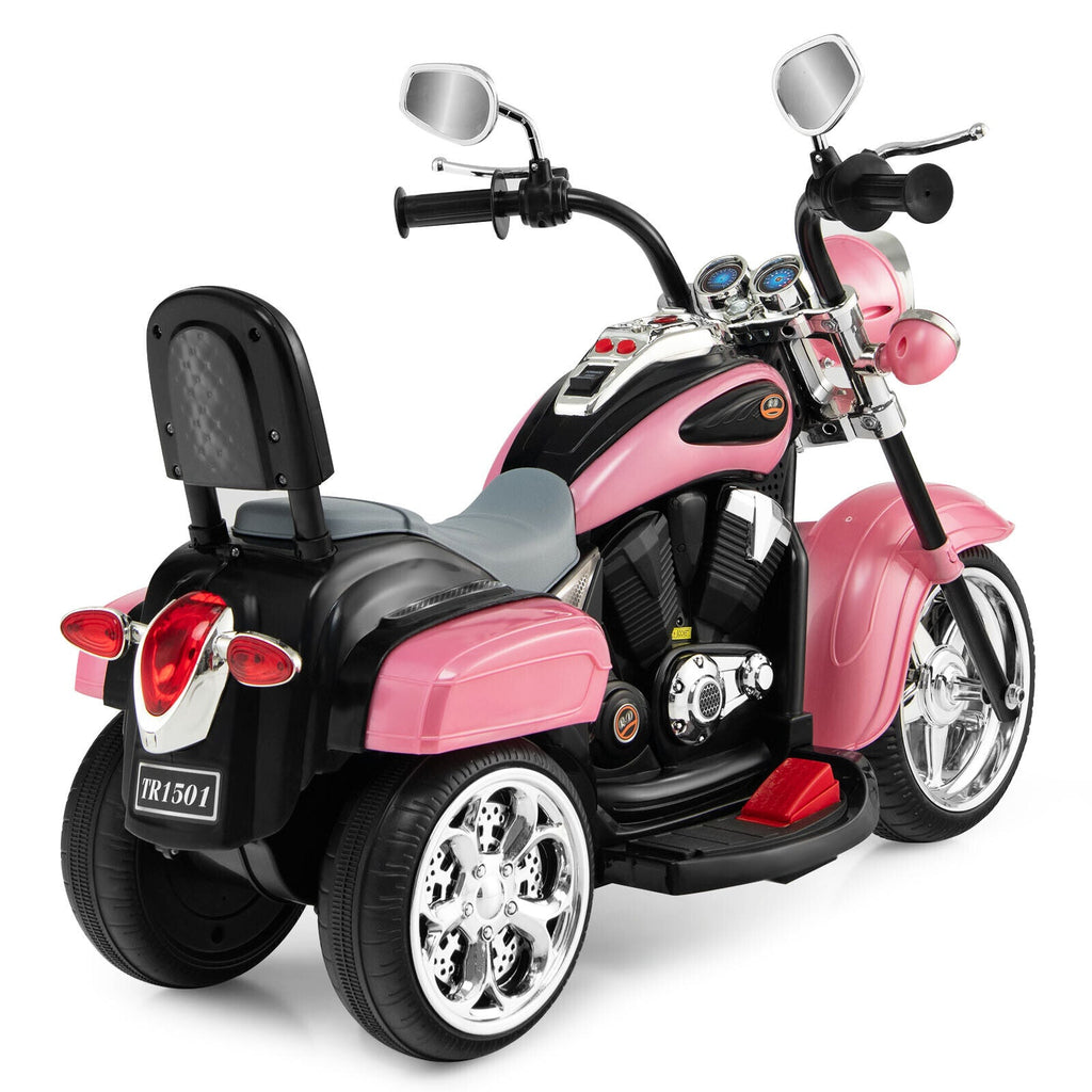 3-Wheel Pink Chopper Motorcycle for Kids with Headlight and Horn