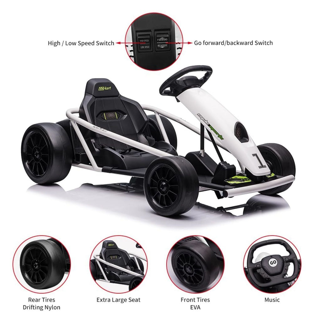 300W*2 Powerful Motors Go Kart for Kids 8-12 Years with Music and 175LBS Load Capacity