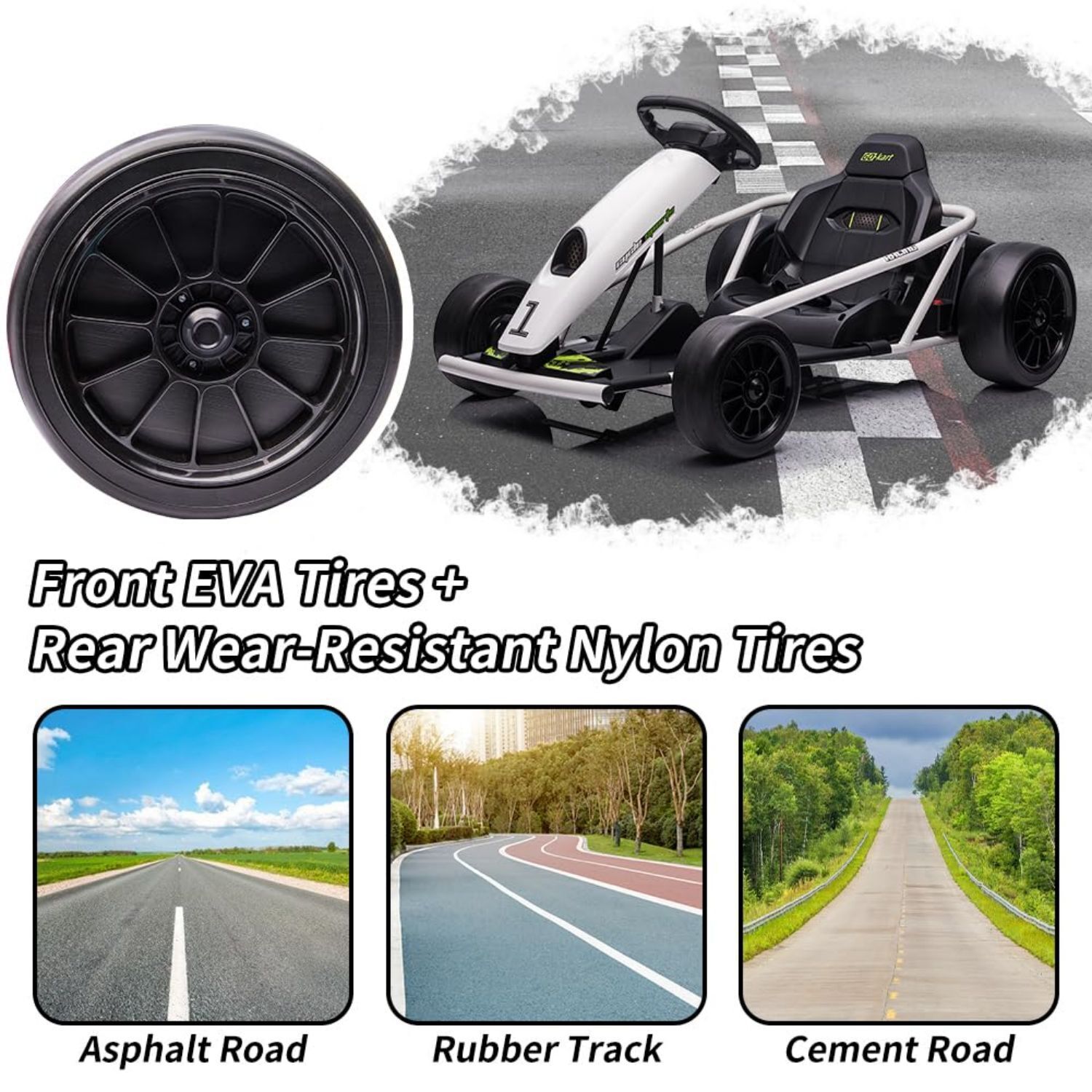 300W*2 Powerful Motors Go Kart for Kids 8-12 Years with Music and 175LBS Load Capacity