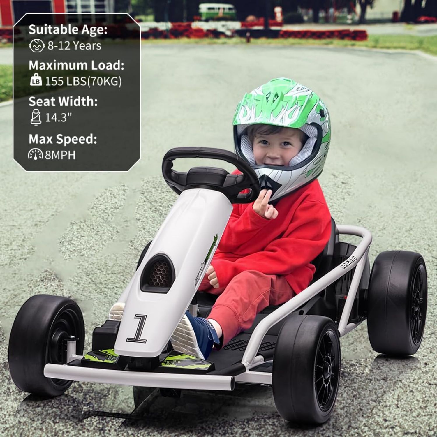 High-Speed Drifting Go Kart for Kids 8-12 Years - 24V Electric Ride-On with 8MPH Top Speed and Adjustable 14.3 Seat