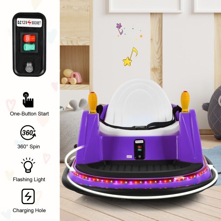 360 Degree Spin Kids Ride On Bumper Car with Remote Control - 12V Race Toy