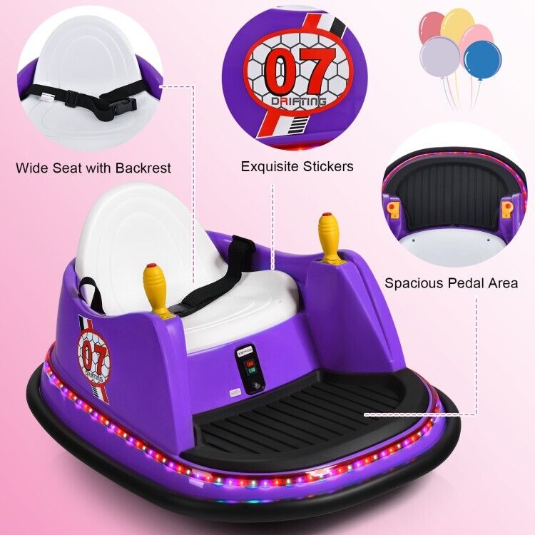 360 Degree Spin Kids Ride On Bumper Car with Remote Control - 12V Race Toy