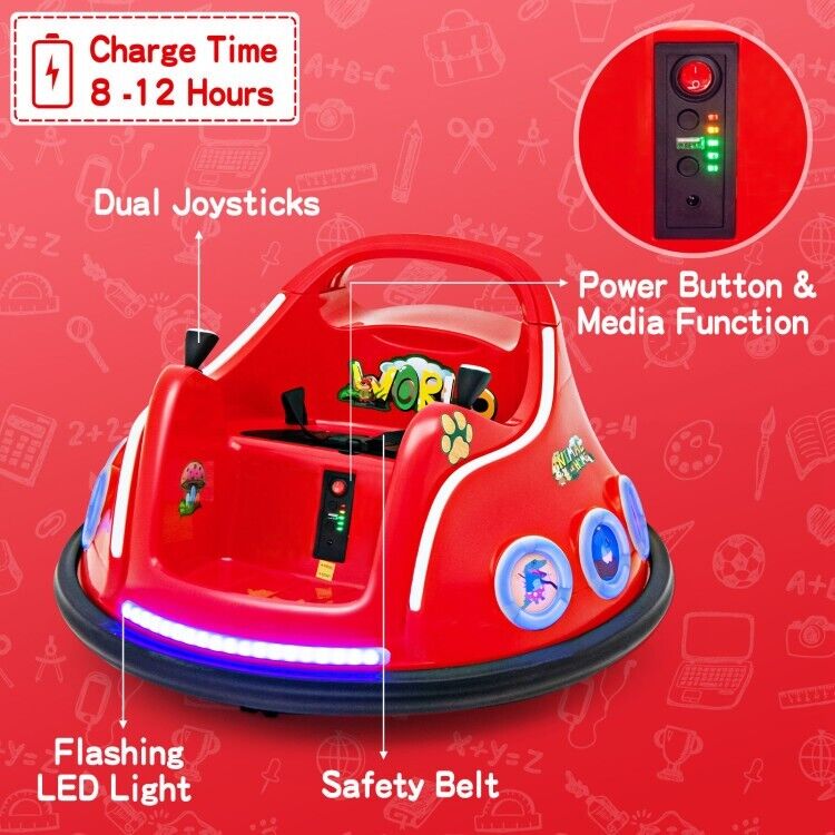 360° Electric Bumper Car for Kids with Remote Control and LED Lights - 12V Ride-On Vehicle