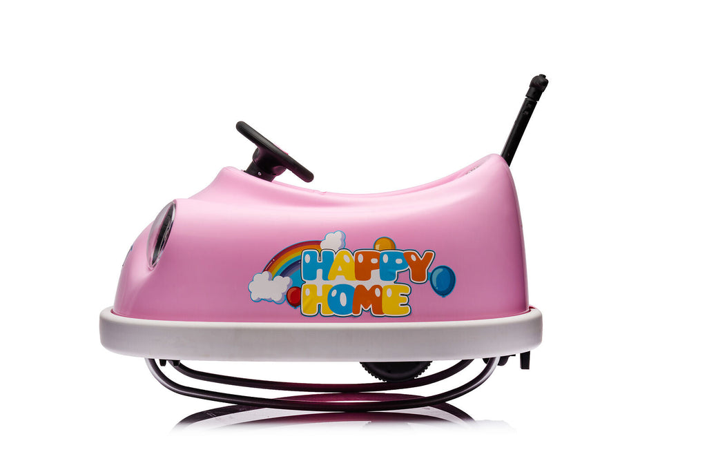 360° Pink Bumper Car Ride-On Toy with LED Remote Control for Kids (12V)
