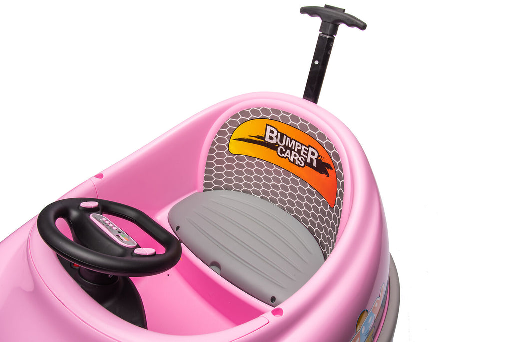 360° Pink Bumper Car Ride-On Toy with LED Remote Control for Kids (12V)