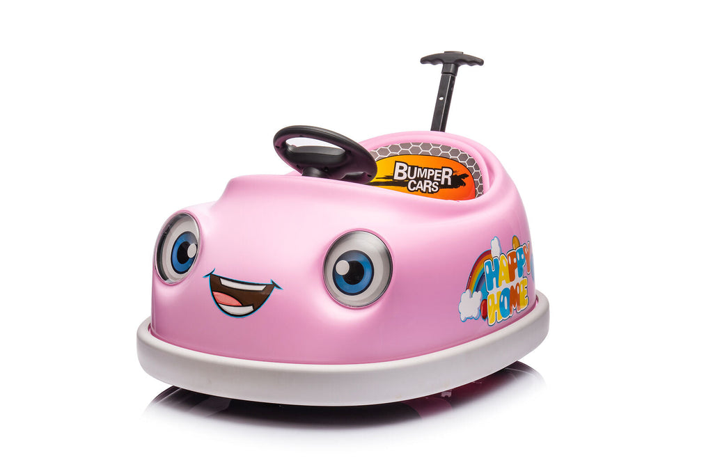 360° Pink Bumper Car Ride-On Toy with LED Remote Control for Kids (12V)