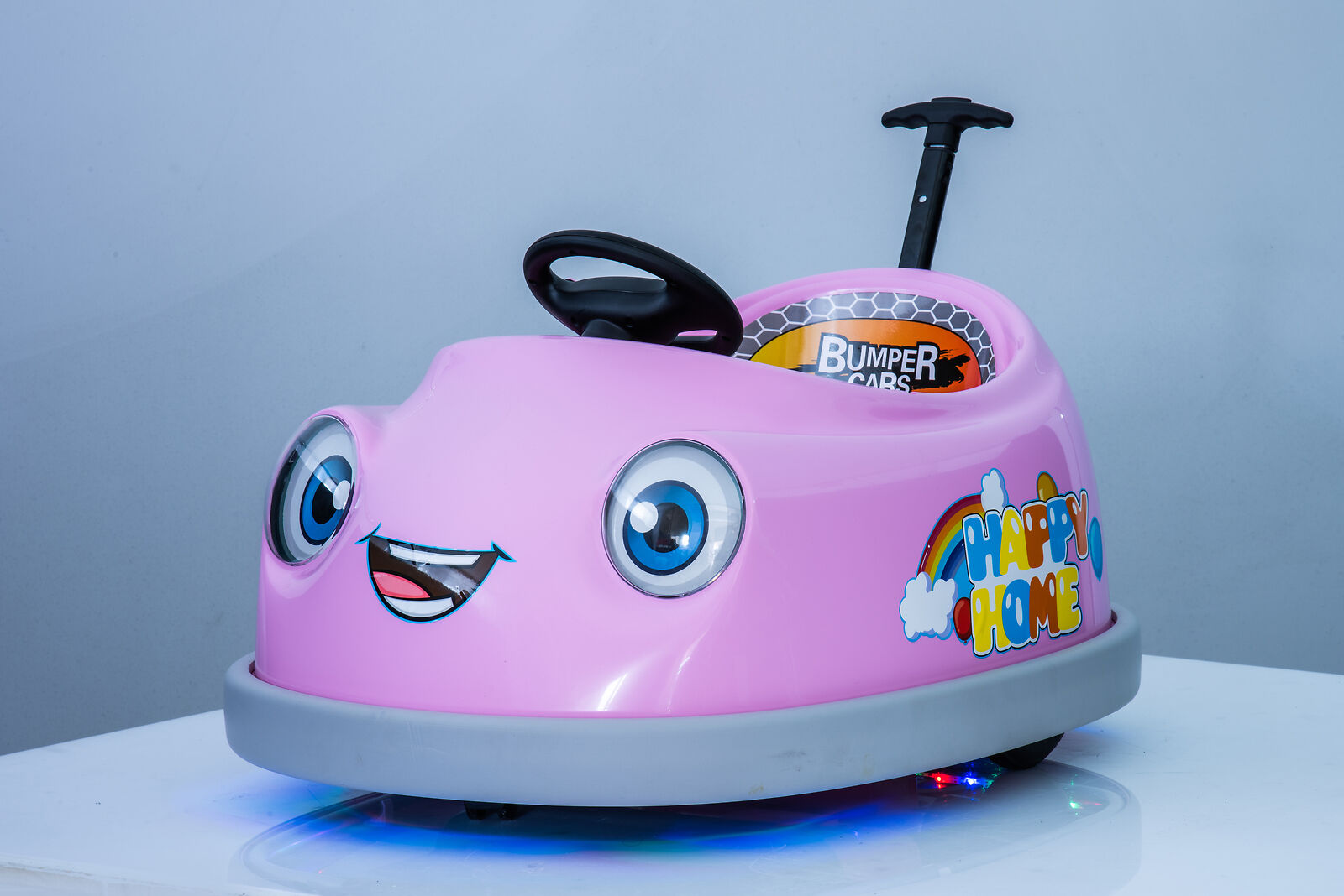 360° Pink Bumper Car Ride-On Toy with LED Remote Control for Kids (12V)