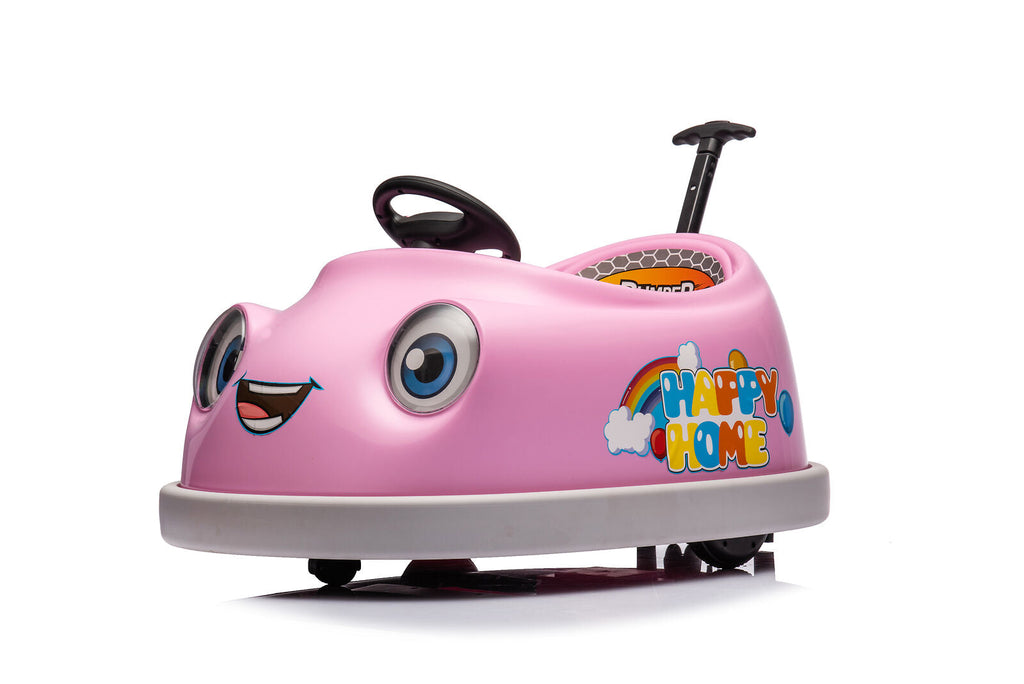 360° Pink Bumper Car Ride-On Toy with LED Remote Control for Kids (12V)