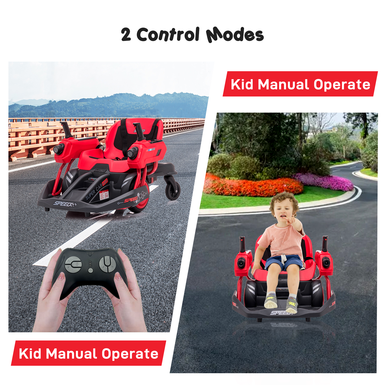 360° Rotating Ride-On Car for Kids with Dual Steering Control and Remote