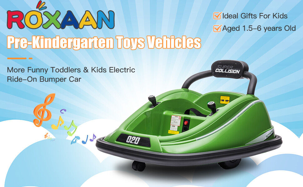 360° Spin Electric Bumper Car for Kids & Toddlers with Remote Control - 2 Modes, 12V Power