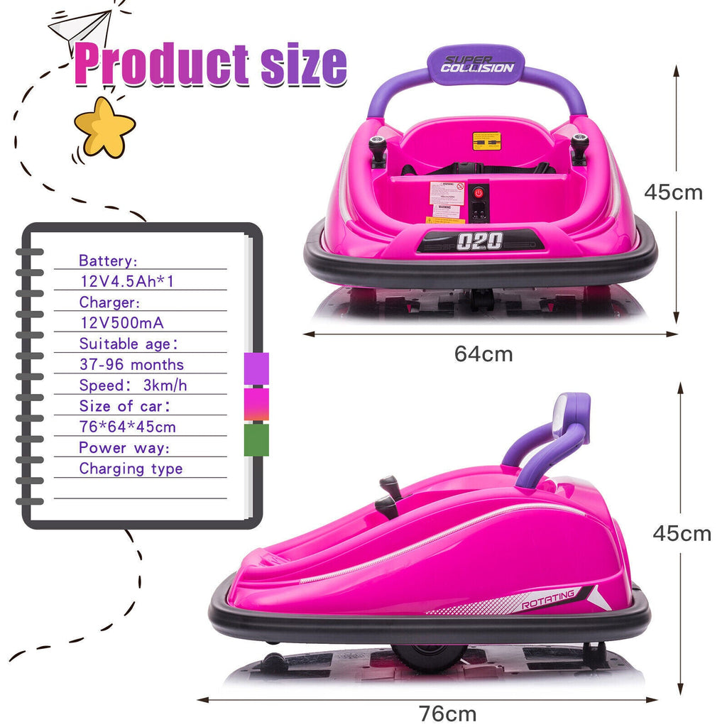 360° Rotating LED Bumper Car for Kids with Twin Motors and Parental Remote Control