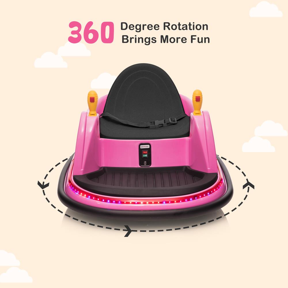360 Spin Electric Bumper Car for Kids with LED Lights - 6V Battery Powered