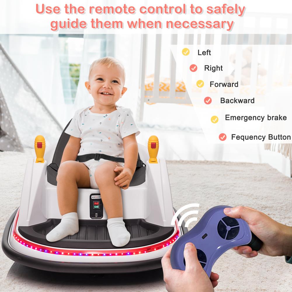 360 Spin Electric Bumper Car for Kids with LED Lights - 6V Battery Powered