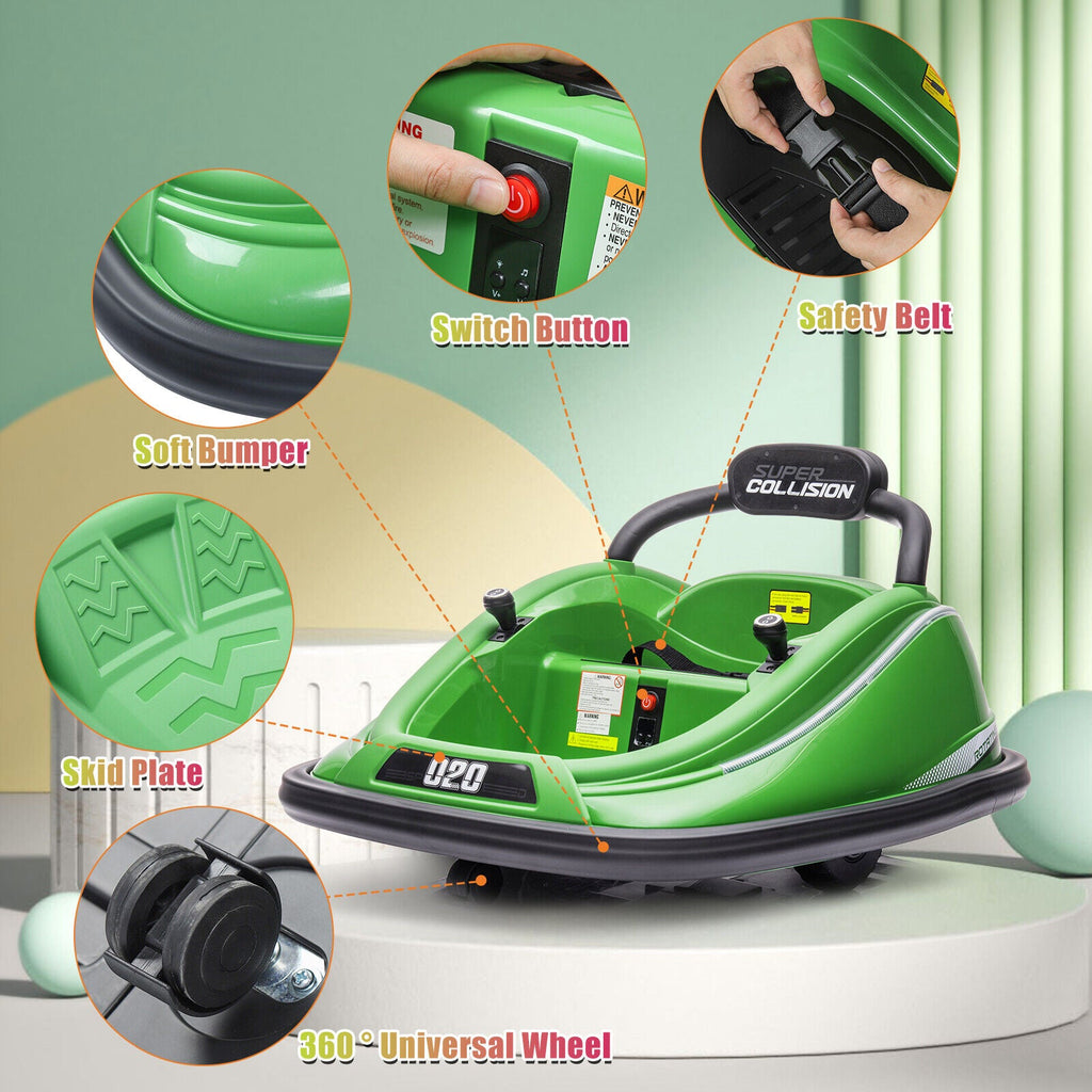 360° Spin Electric Bumper Car with Remote Control and LED Lights for Kids