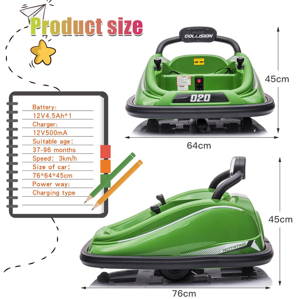 360° Spin Electric Bumper Car with Remote Control and LED Lights for Kids