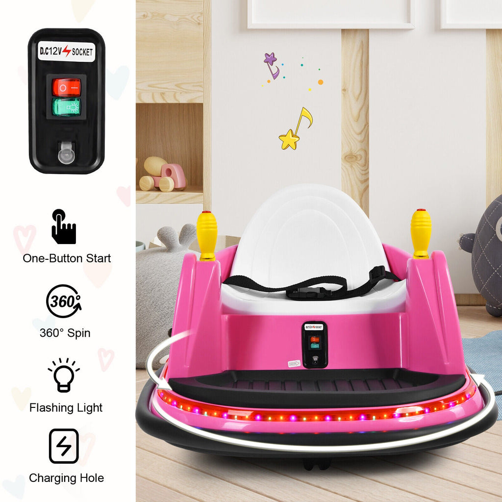 360° Spin Race Bumper Car 12V Toy with Remote Control - Pink
